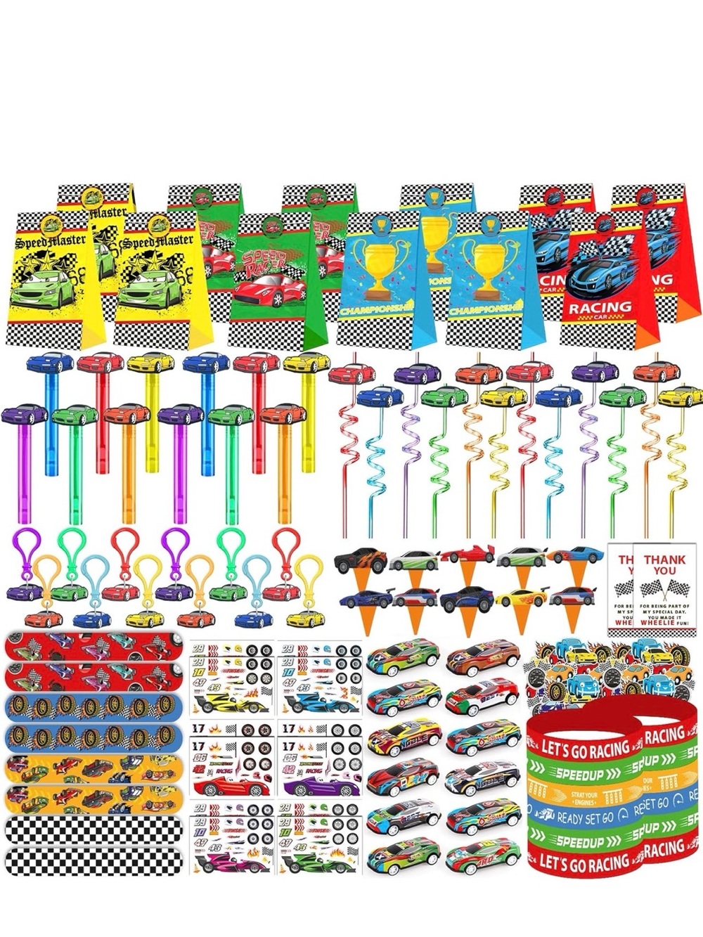 Race Car Party Favor Pack — Multicolor Racing Set